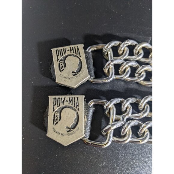 2 POW/MIA MILITARY VET. DIAMOND CUT CHROME CHAIN MOTORCYCLE VEST EXTENDERS USA - Picture 3 of 6